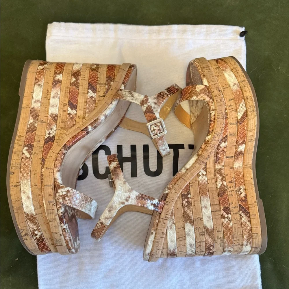 Schutz Snake Embossed Resort Platform Wedges